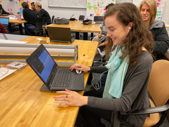 User engaging with the audio-only software wireframe that was used for heuristic feedback